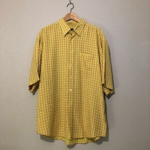 Vintage Bugatchi Men’s XXL Retro Yellow Checkered Shirt